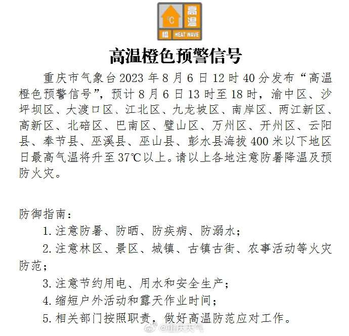 OB官网登录入口-重庆市气象局发布高温橙色预警(图5)